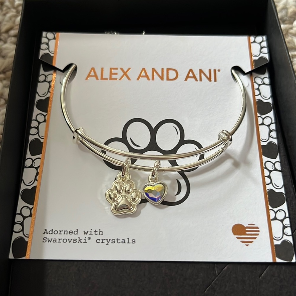 Silver Alex and Ani Swarovski Crystal Paw Print Bracelet